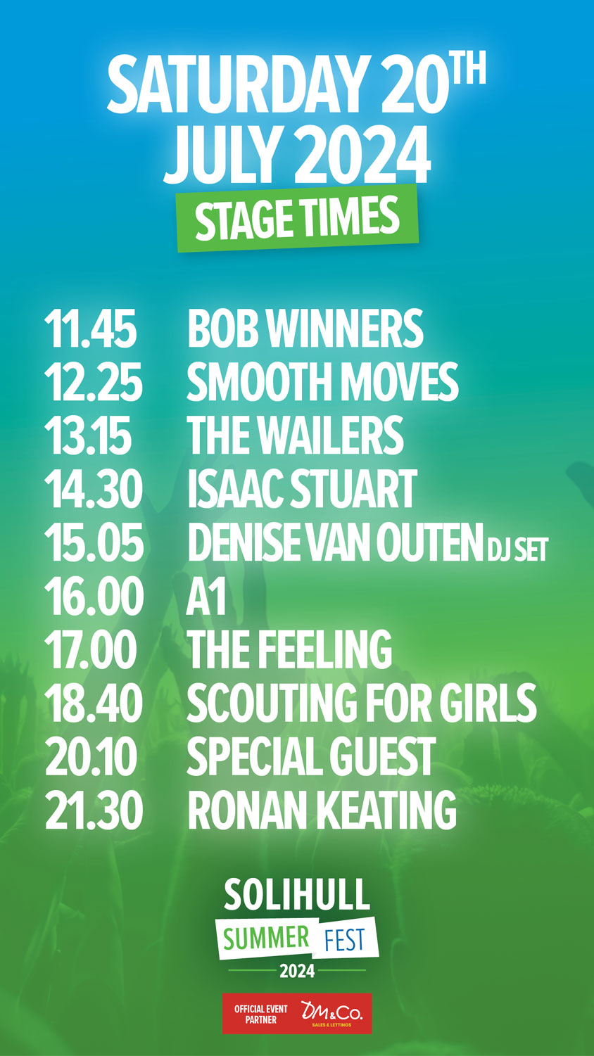 Stage Times Solihull Summer Fest Website